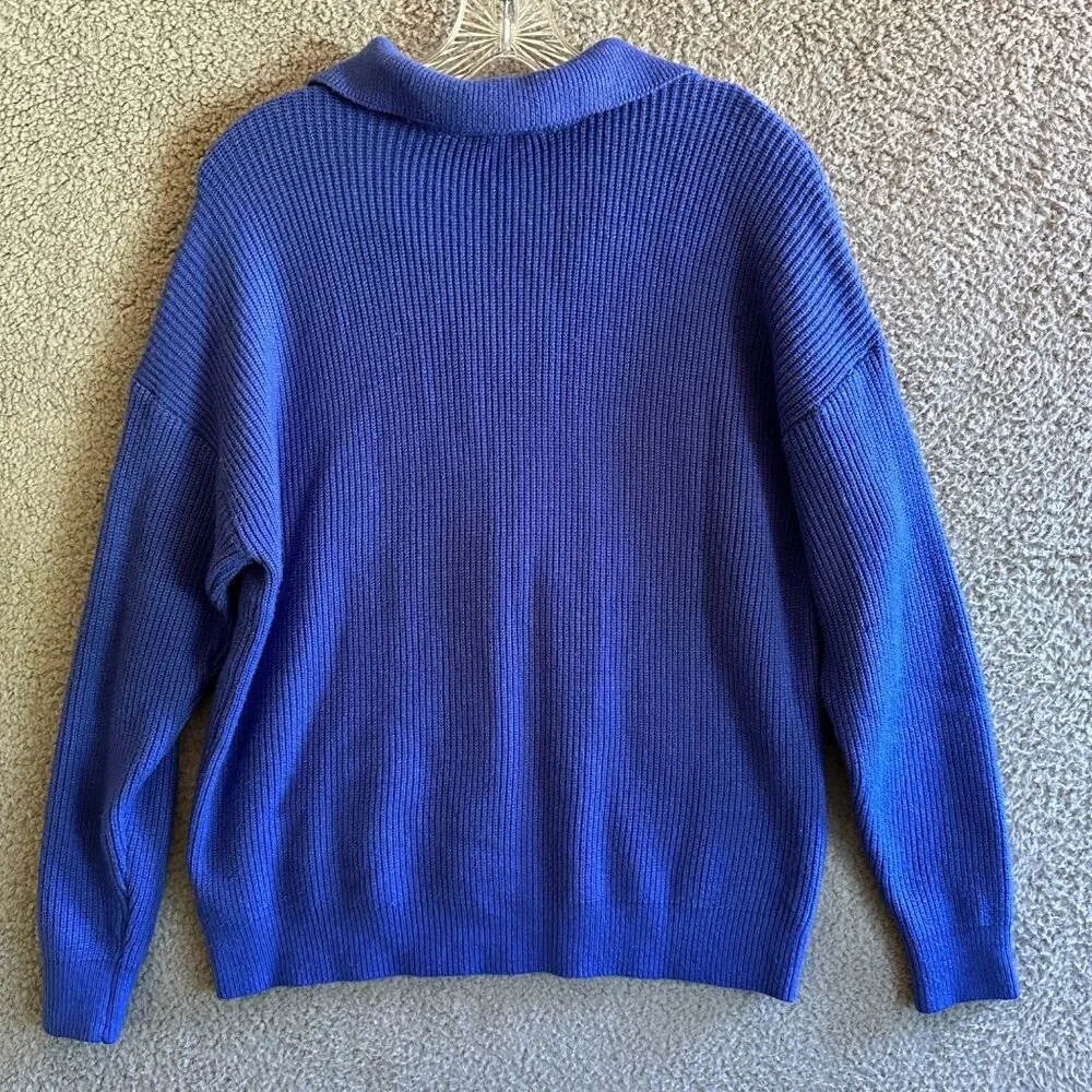 Lane Bryant‎ Sweater Womens 14-16 Blue Ribbed 1/4 Zip Collared Pullover Casual